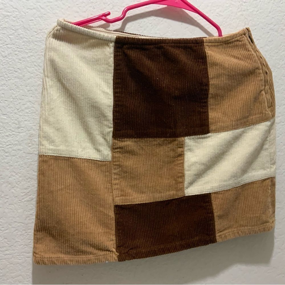 PacSun Denim Patchwork Mini Skirt Tan checkered Size 27